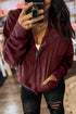 Waffle Knit Zip Front Snap Placket Hooded Patchwork Drop Shoulder Jacket